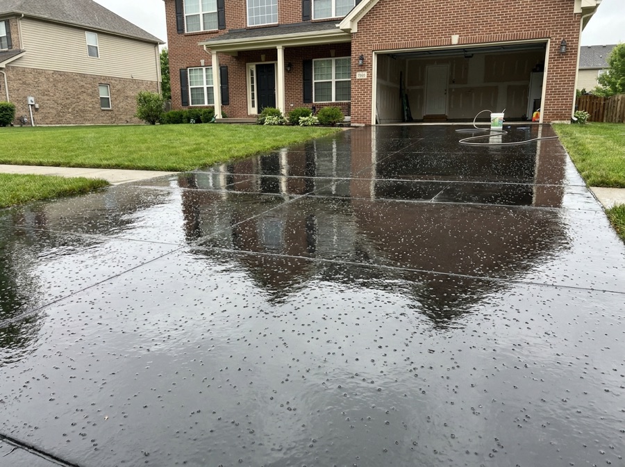 Freshly sealed concrete driveway in Winnipeg